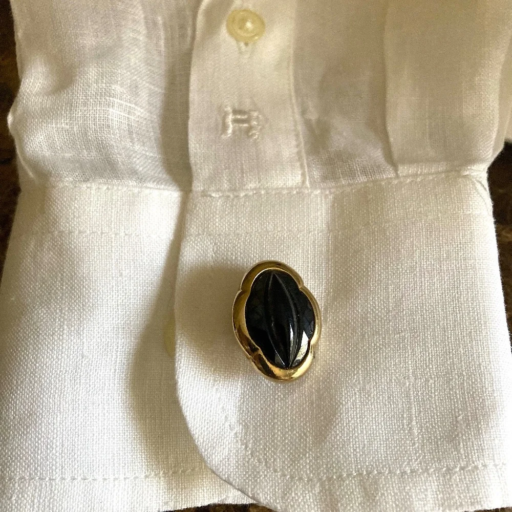 Vintage Shields Fifth Avenue Black Onyx-Style Cufflinks (Mid-1960s)